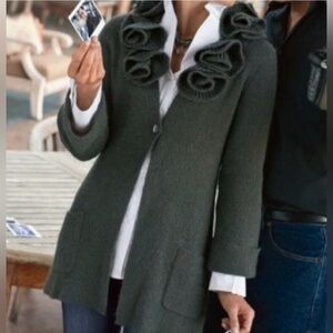Soft Surroundings “La Vie En Rose”  Cardigan with Ruffle Detail Alpaca/Wool